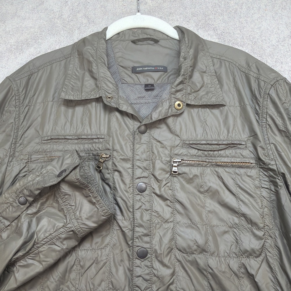 John Varvatos Jacket Men's Quilted Lightweight Utility Field Olive Green Medium